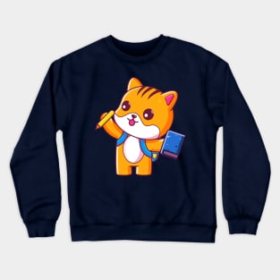 Cute cat go to school Crewneck Sweatshirt